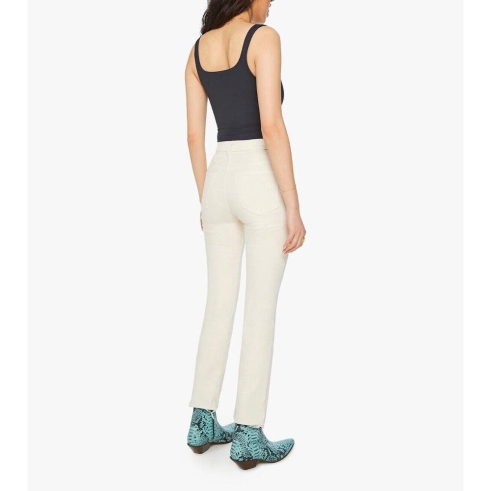 NWT Mother High Waisted Rascal Ankle Fray in Chalk It Up Ivory Stretch Jeans 30 - Picture 2 of 12